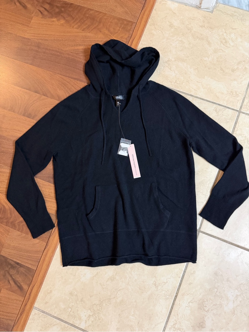 Aqua Black Hooded Crewneck Sweater